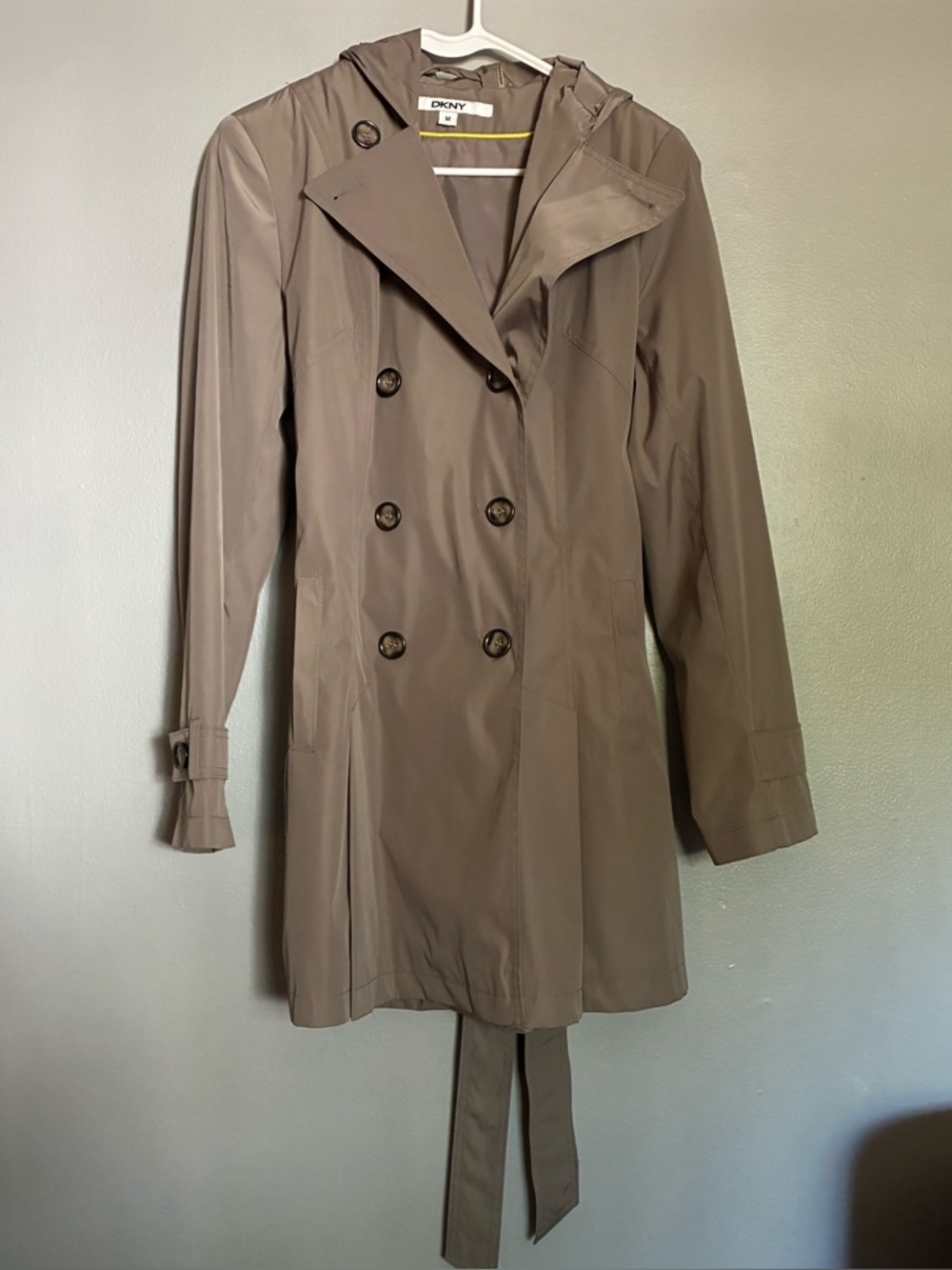 DKNY Trench Coat Jacket Size M Classic Belted Rain Jacket Minimal Chic Outerwear